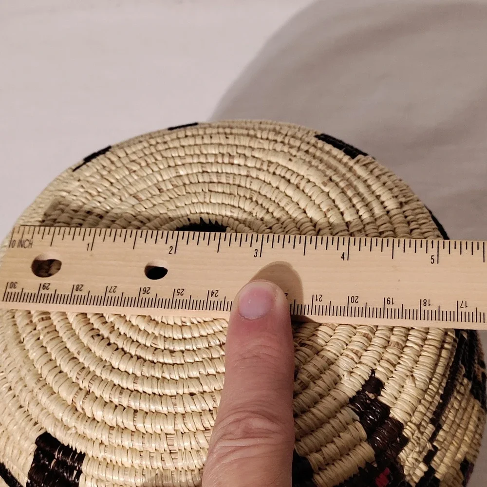 Hopi Style‎ Coiled Woven Basket Globular Olla Pink Brown Geometric 5.5